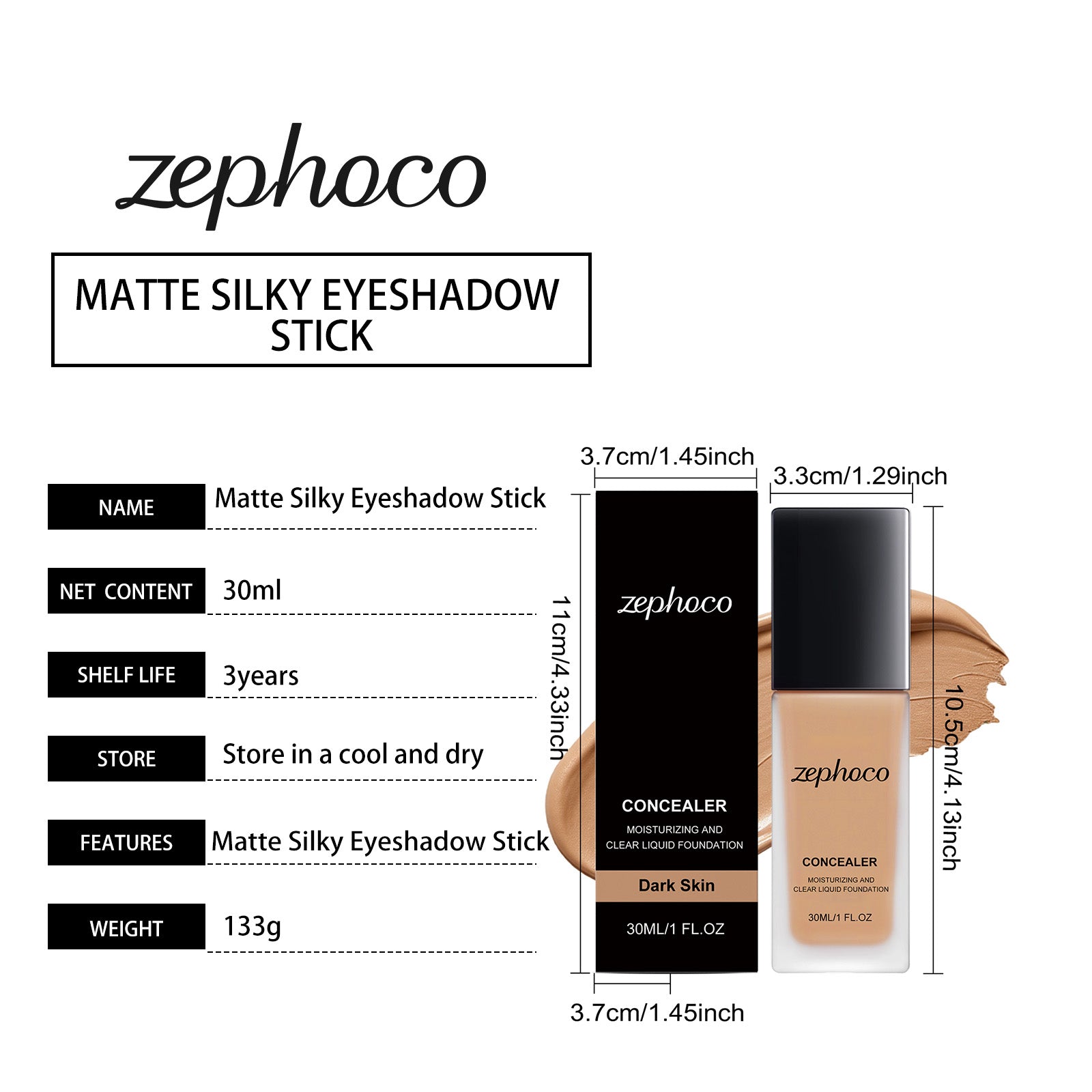 Zephoco Moisturizing Concealer Foundation (Dark Skin Tone)