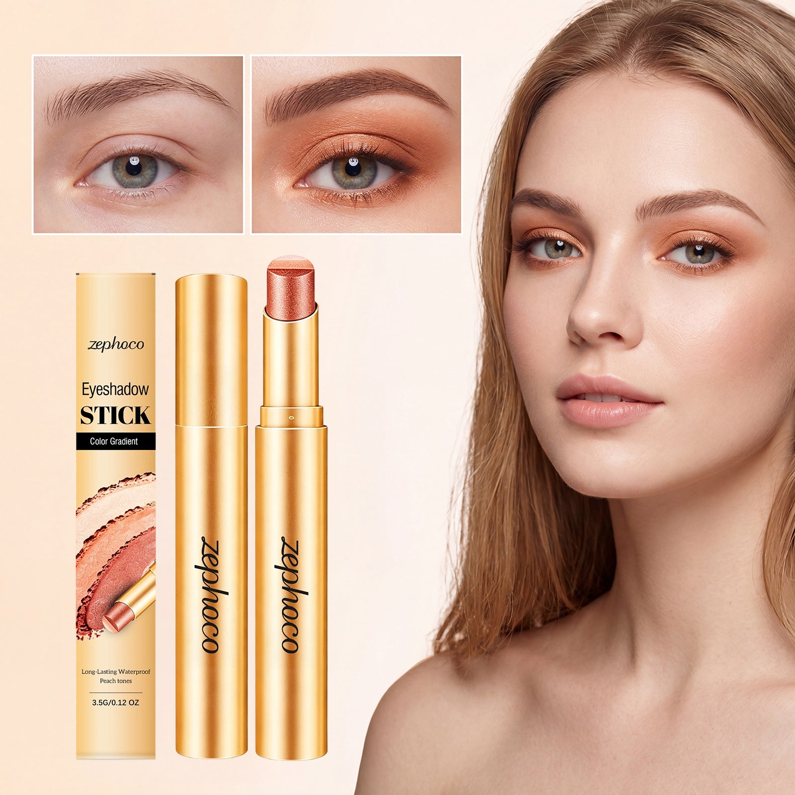 Zephoco Multi-Color Long-Wearing Eyeshadow Stick (Fine Glittery Orange-Brown)