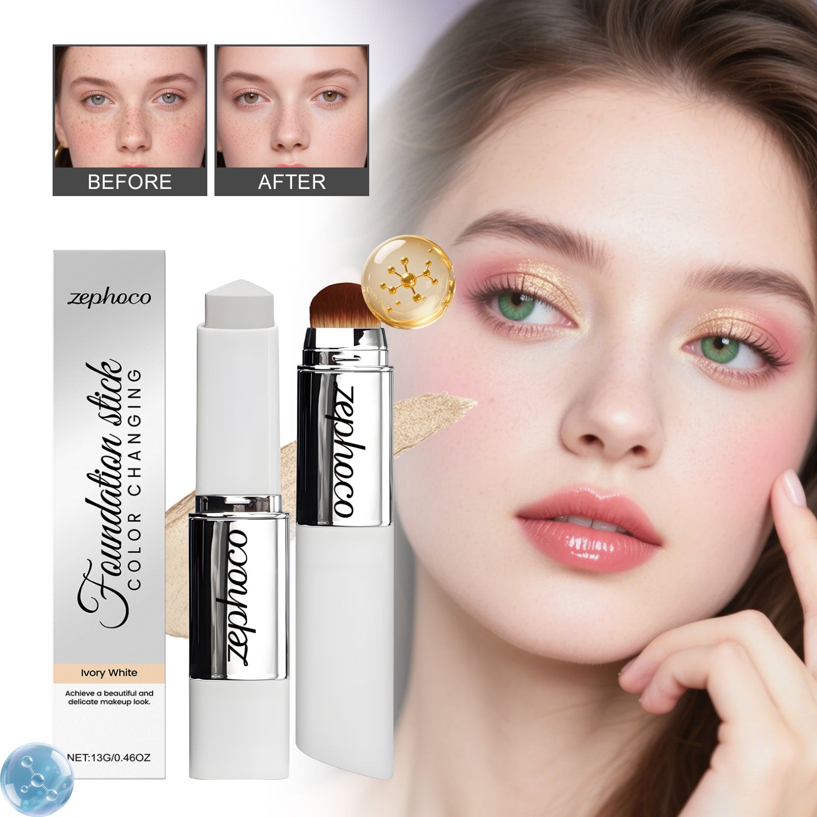 Zephoco Ivory White Concealer Color-Changing Foundation Stick