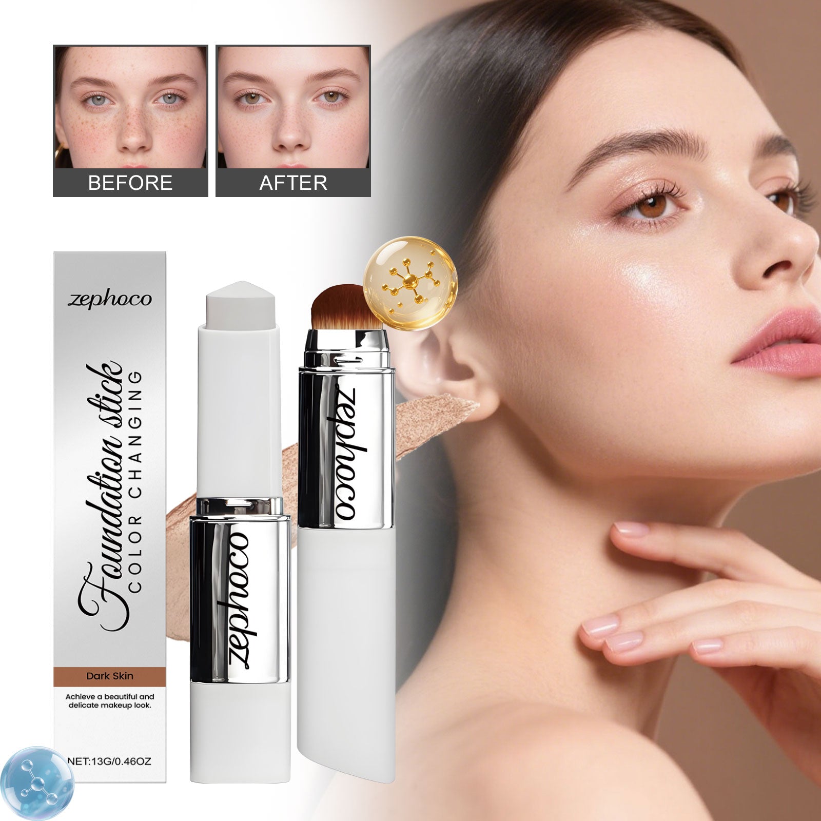 Zephoco Dark Skin Concealer Color-Changing Foundation Stick Light