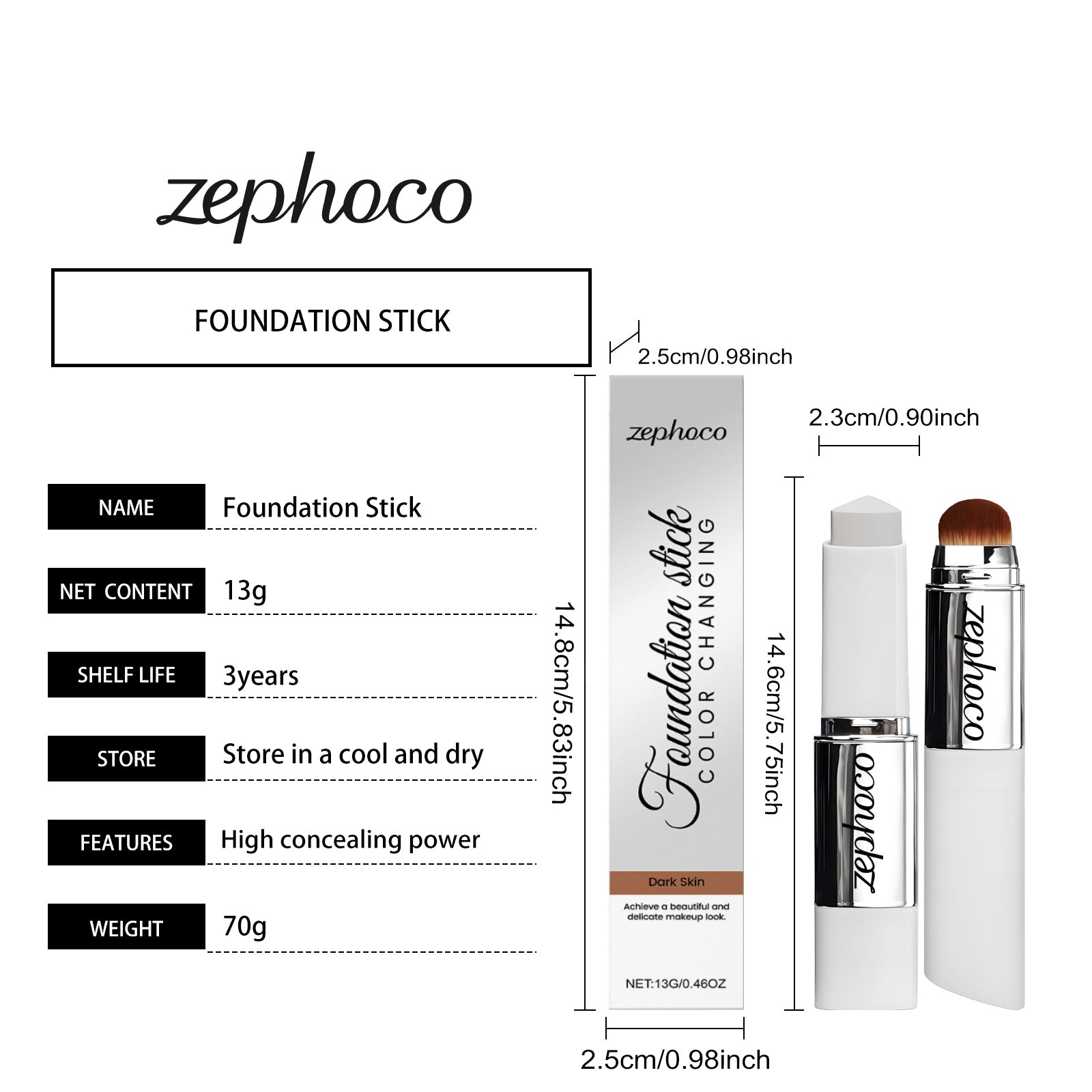 Zephoco Dark Skin Concealer Color-Changing Foundation Stick Light