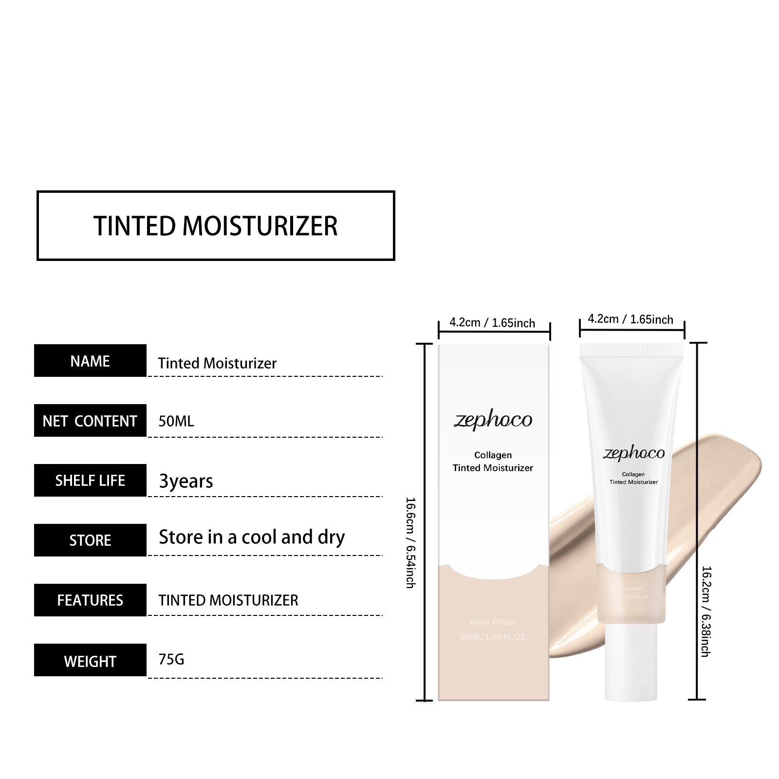 Zephoco Moisturizing Hydrating Cream (Ivory White) Luxury Lightweight