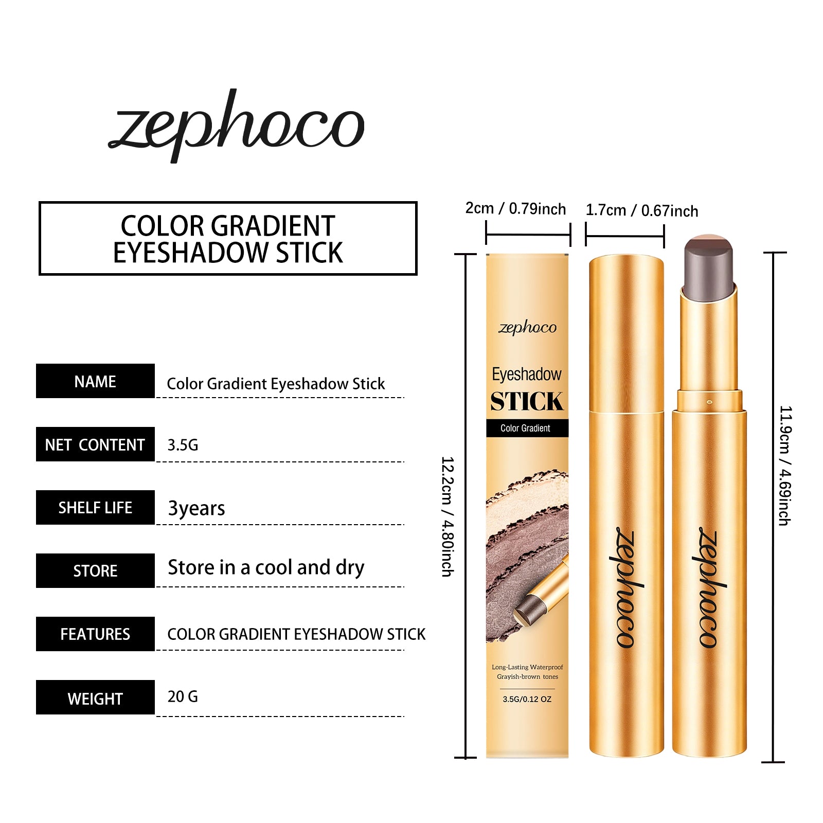 Zephoco Multi-Color Long-Wearing Eyeshadow Stick (Matte Earth Tone)