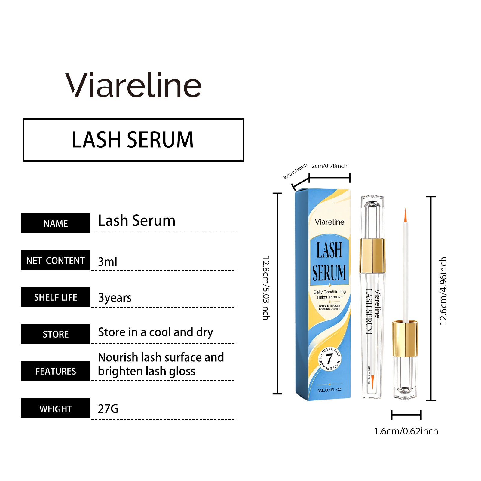 Viareline Eyelash Serum Daily Care Comfortable Lightweight Nutrient Infused