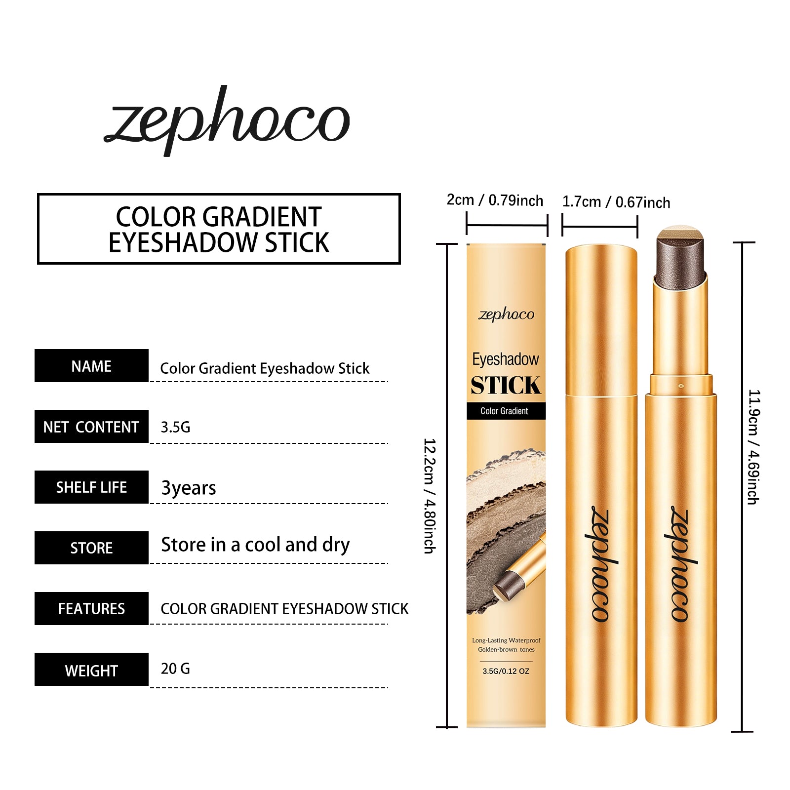 Zephoco Multi-Color Long-Wearing Eyeshadow Stick (Shimmering Earth Tone)