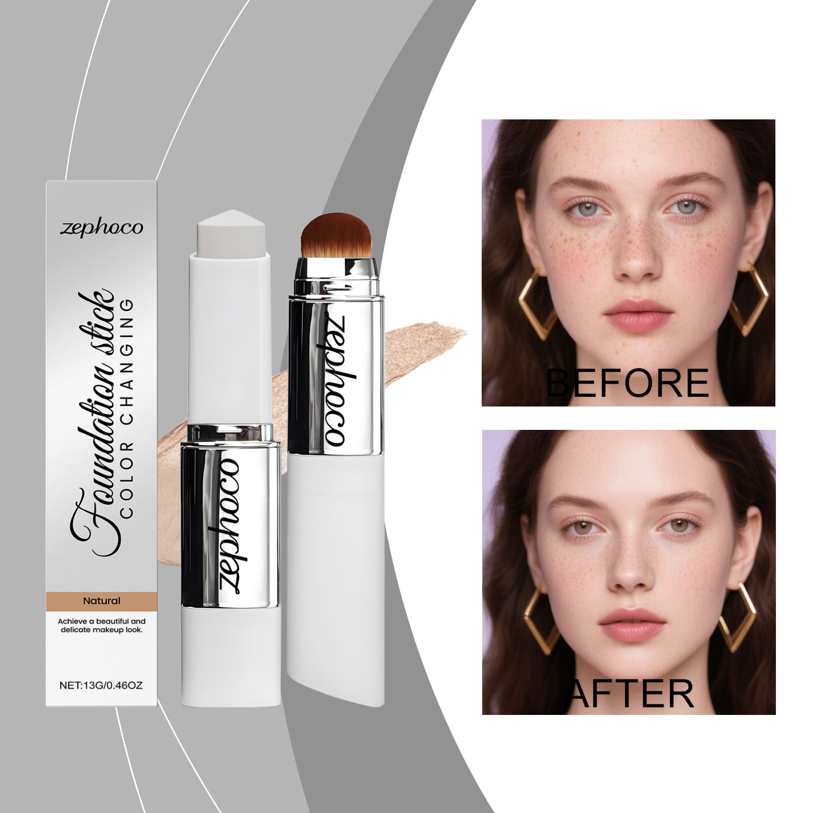 Zephoco Natural Color Concealer Color-Changing Foundation Stick Light Makeup