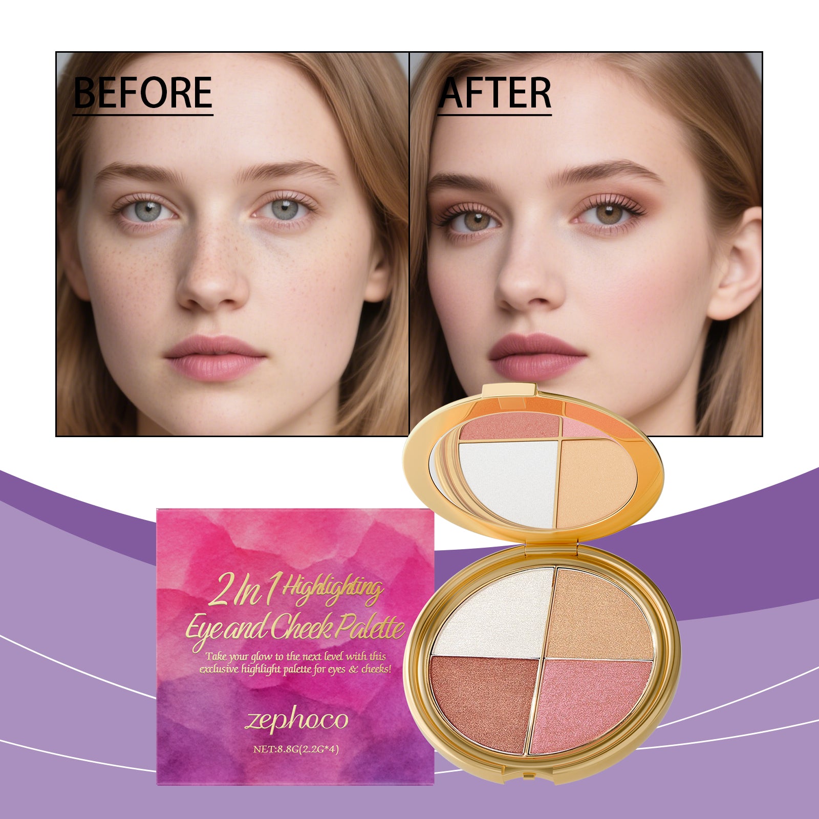 Zephoco Highlighting Eyeshadow And Blush Palette