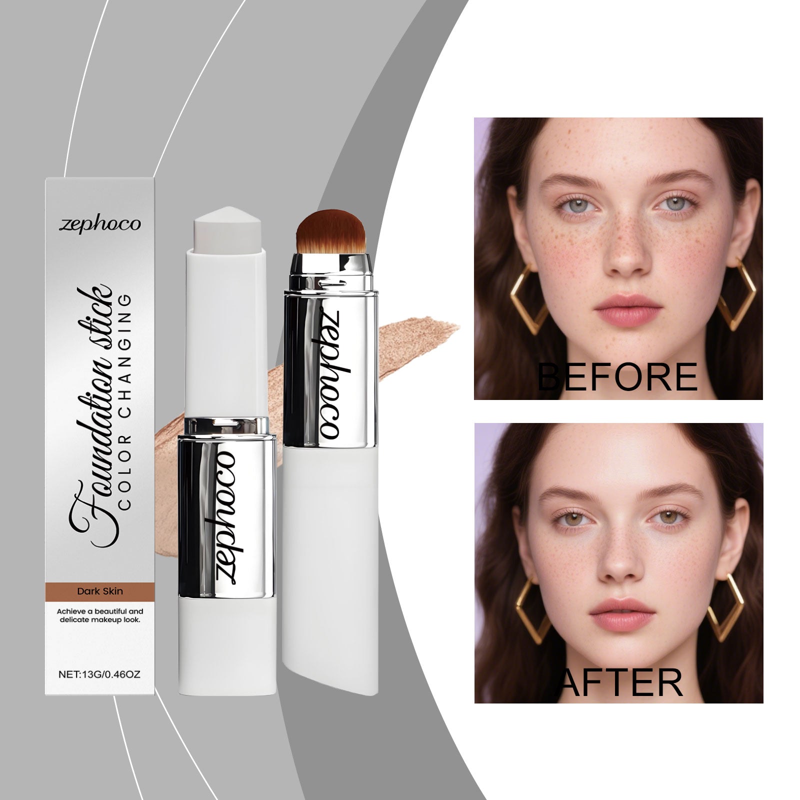 Zephoco Dark Skin Concealer Color-Changing Foundation Stick Light