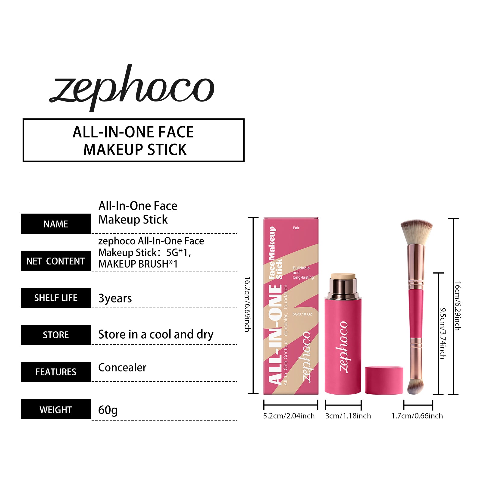 Zephoco Multifunctional Makeup Stick Set (Ivory White)