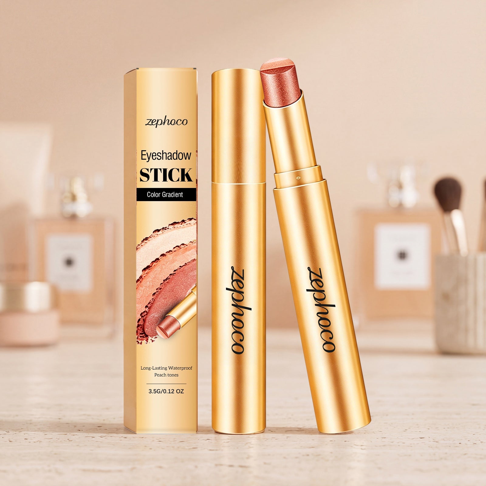 Zephoco Multi-Color Long-Wearing Eyeshadow Stick (Fine Glittery Orange-Brown)
