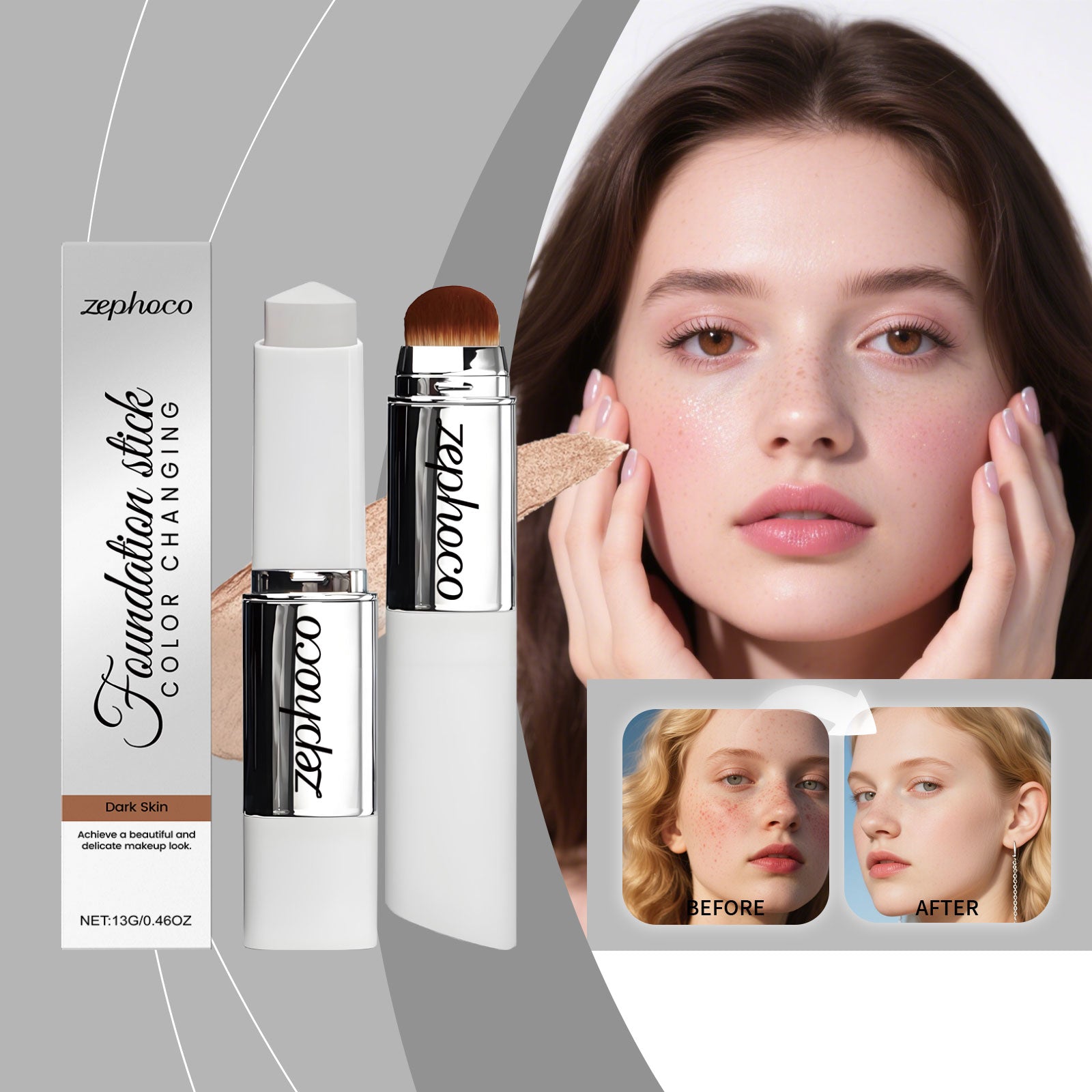 Zephoco Dark Skin Concealer Color-Changing Foundation Stick Light