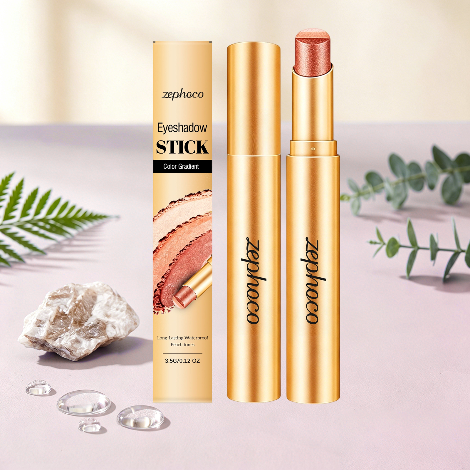 Zephoco Multi-Color Long-Wearing Eyeshadow Stick (Fine Glittery Orange-Brown)
