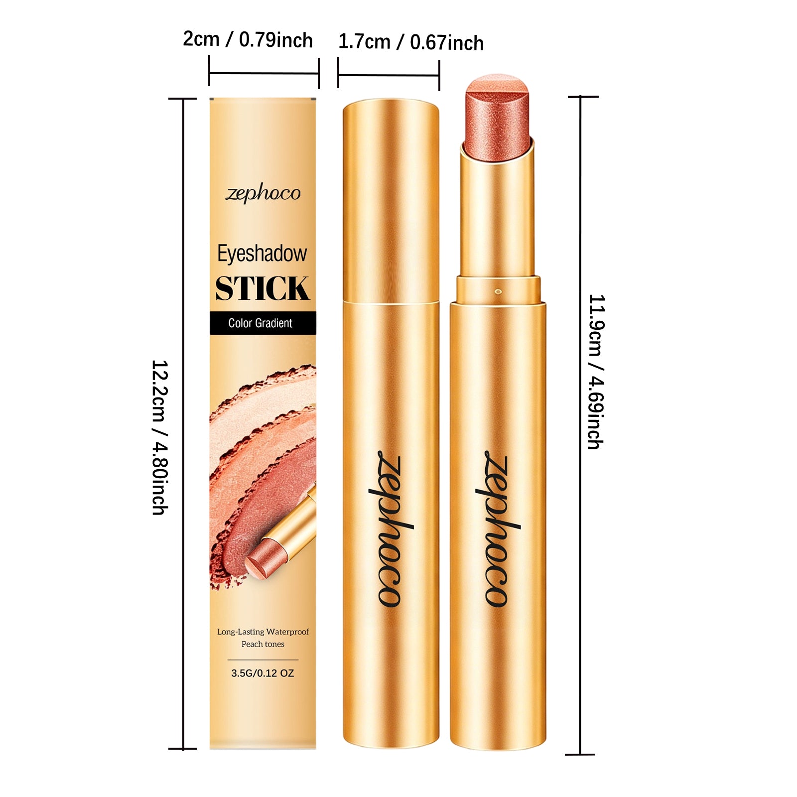 Zephoco Multi-Color Long-Wearing Eyeshadow Stick (Fine Glittery Orange-Brown)