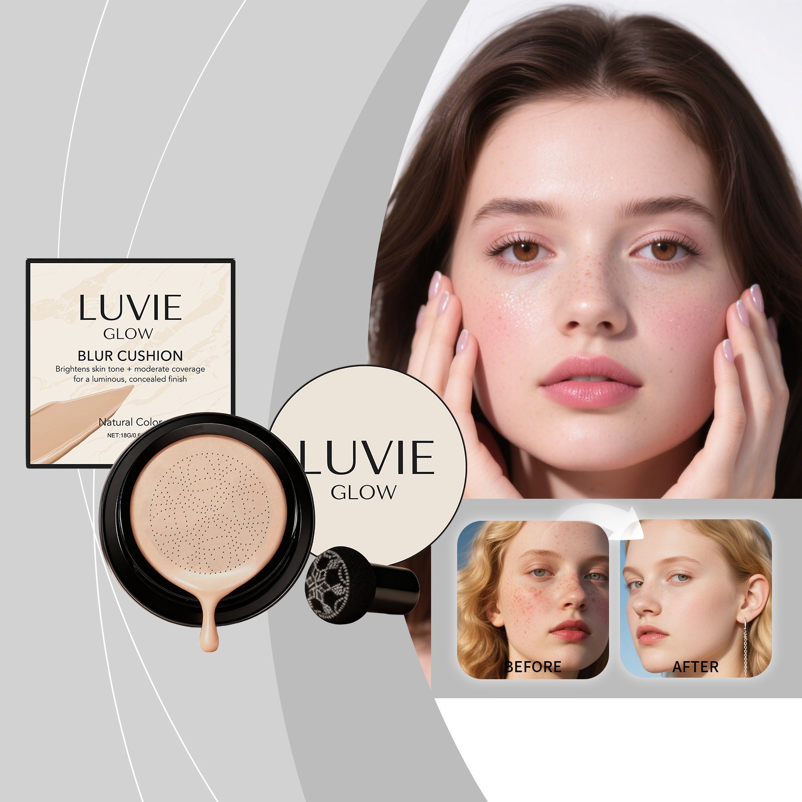 AMZ Brightening Flawless Cushion Cream (Natural Color) Multi-Color Series