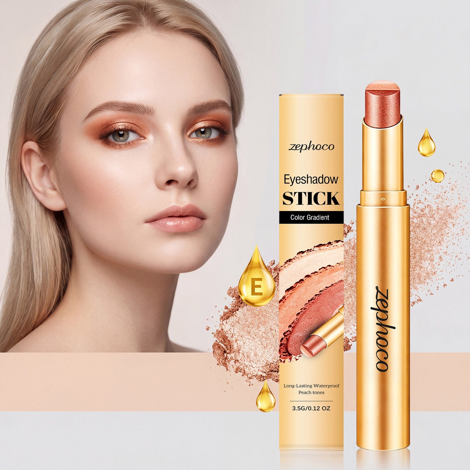 Zephoco Multi-Color Long-Wearing Eyeshadow Stick (Fine Glittery Orange-Brown)