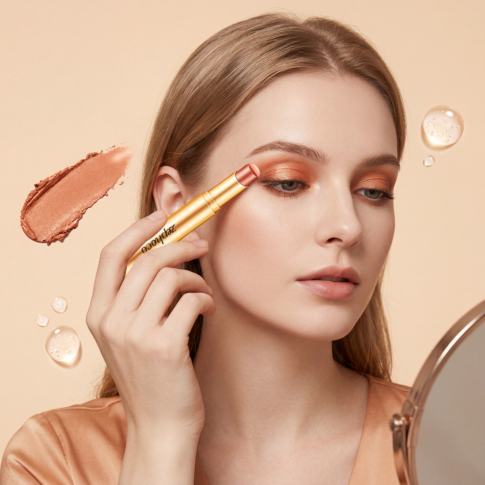Zephoco Multi-Color Long-Wearing Eyeshadow Stick (Fine Glittery Orange-Brown)