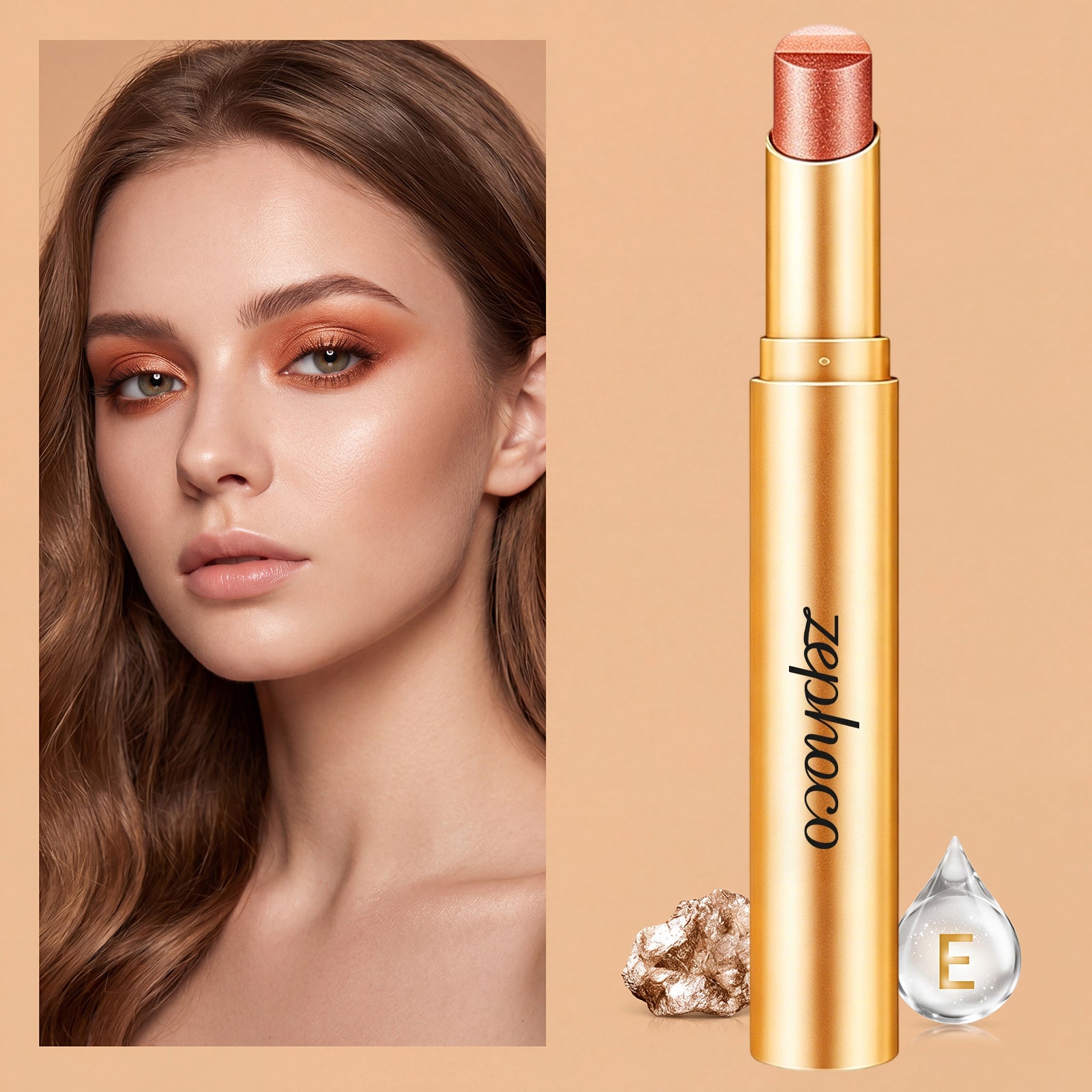 Zephoco Multi-Color Long-Wearing Eyeshadow Stick (Fine Glittery Orange-Brown)