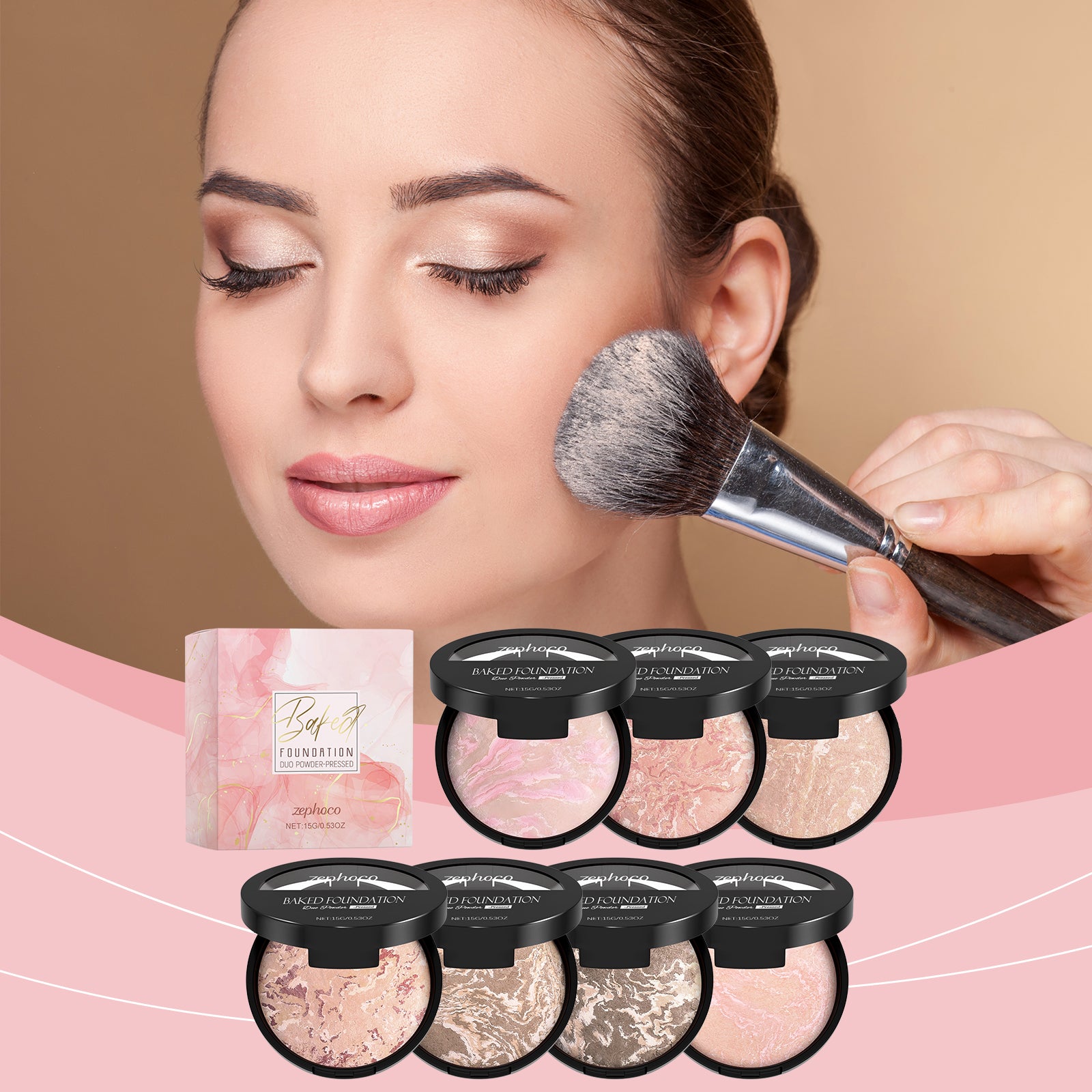Zephoco Oil Control Concealer Powder Compact #01 Sets (Porcelain)