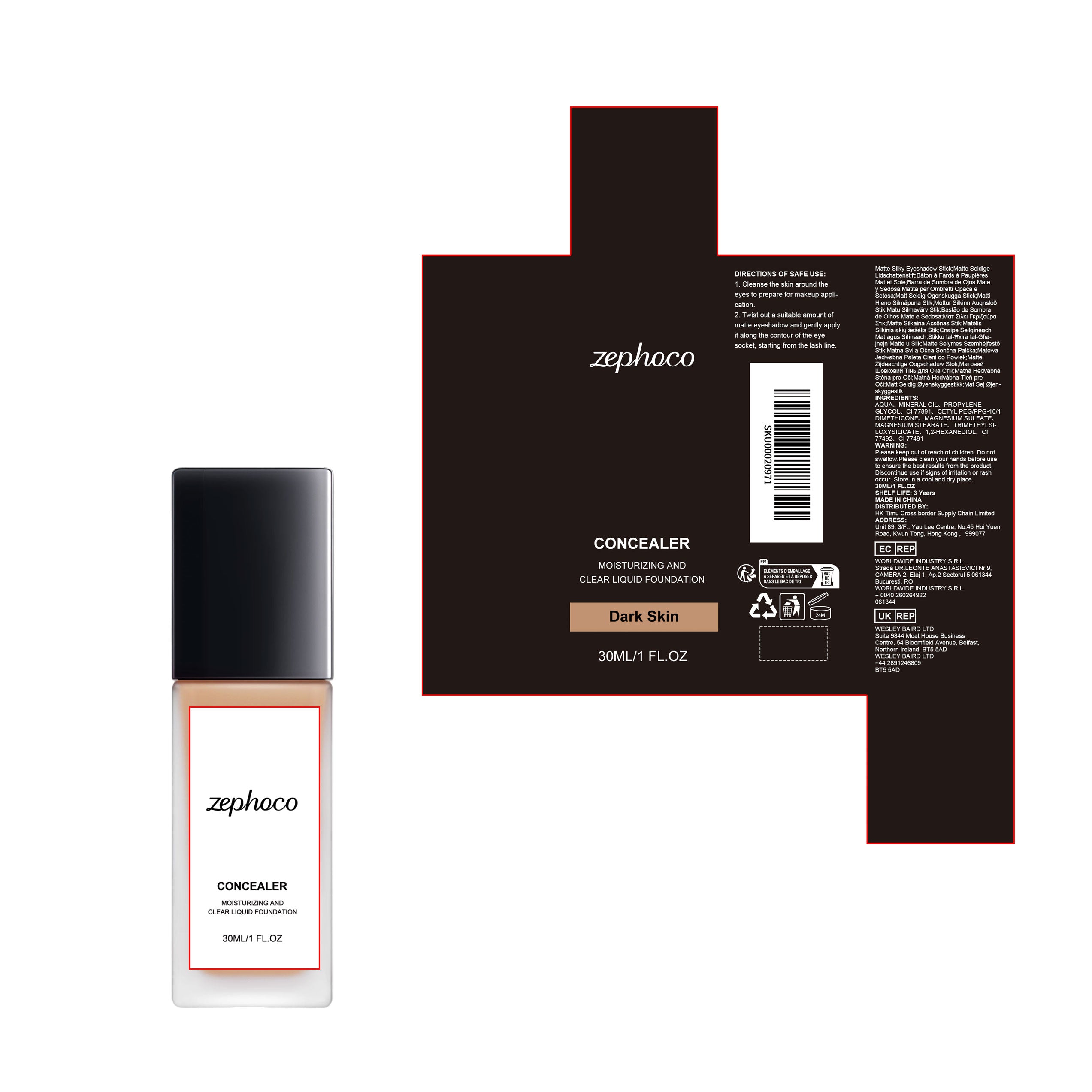 Zephoco Moisturizing Concealer Foundation (Dark Skin Tone)
