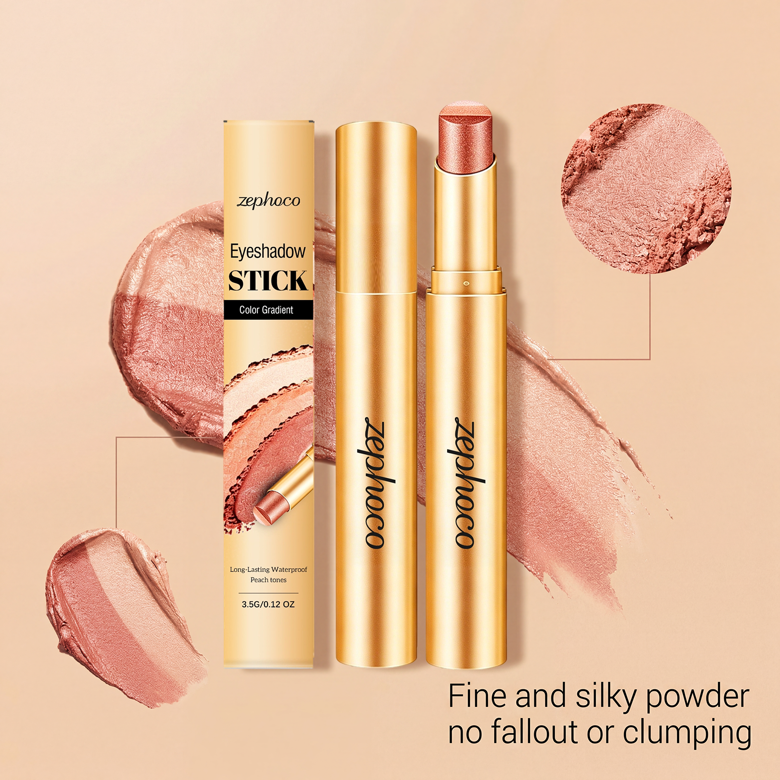 Zephoco Multi-Color Long-Wearing Eyeshadow Stick (Fine Glittery Orange-Brown)