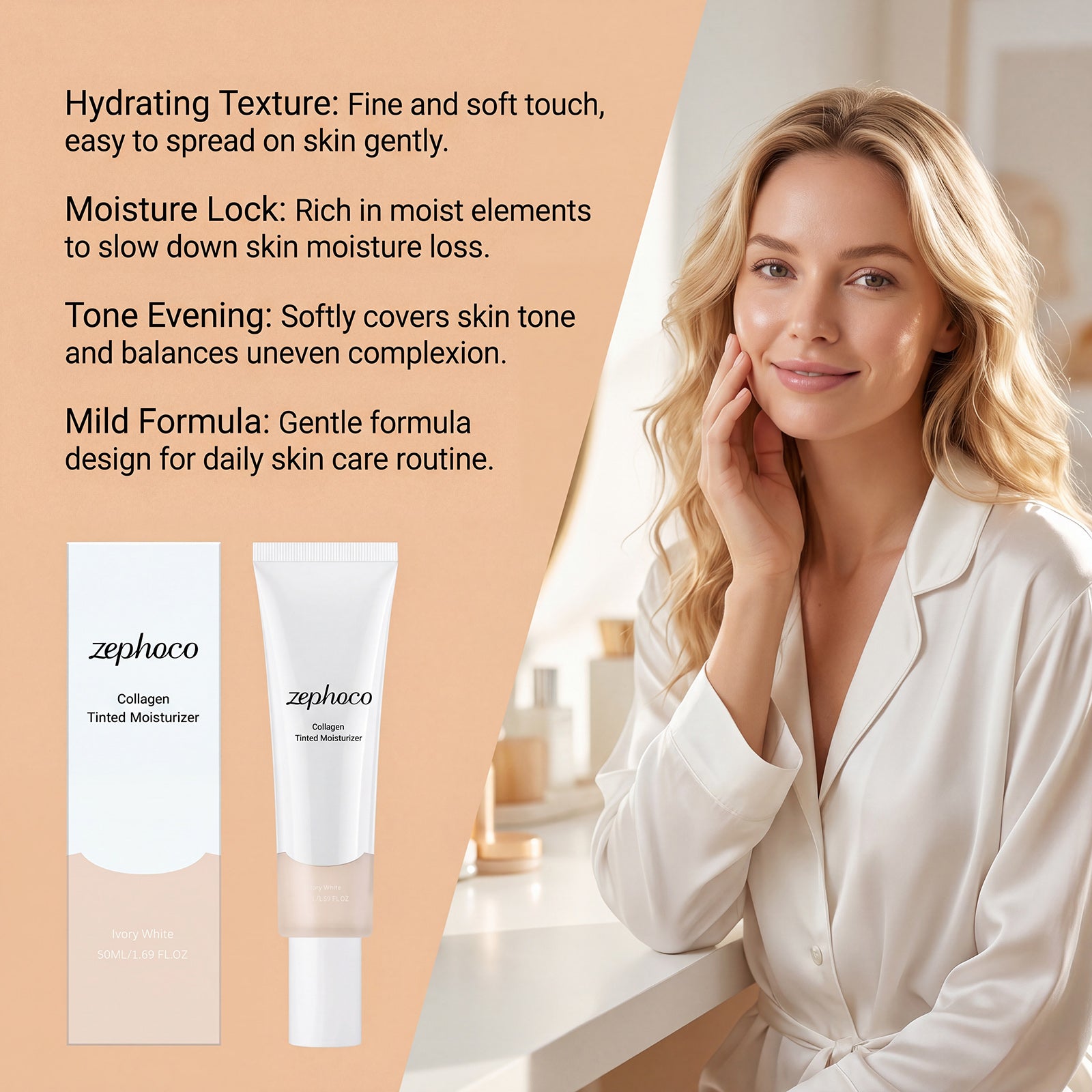Zephoco Moisturizing Hydrating Cream (Ivory White) Luxury Lightweight