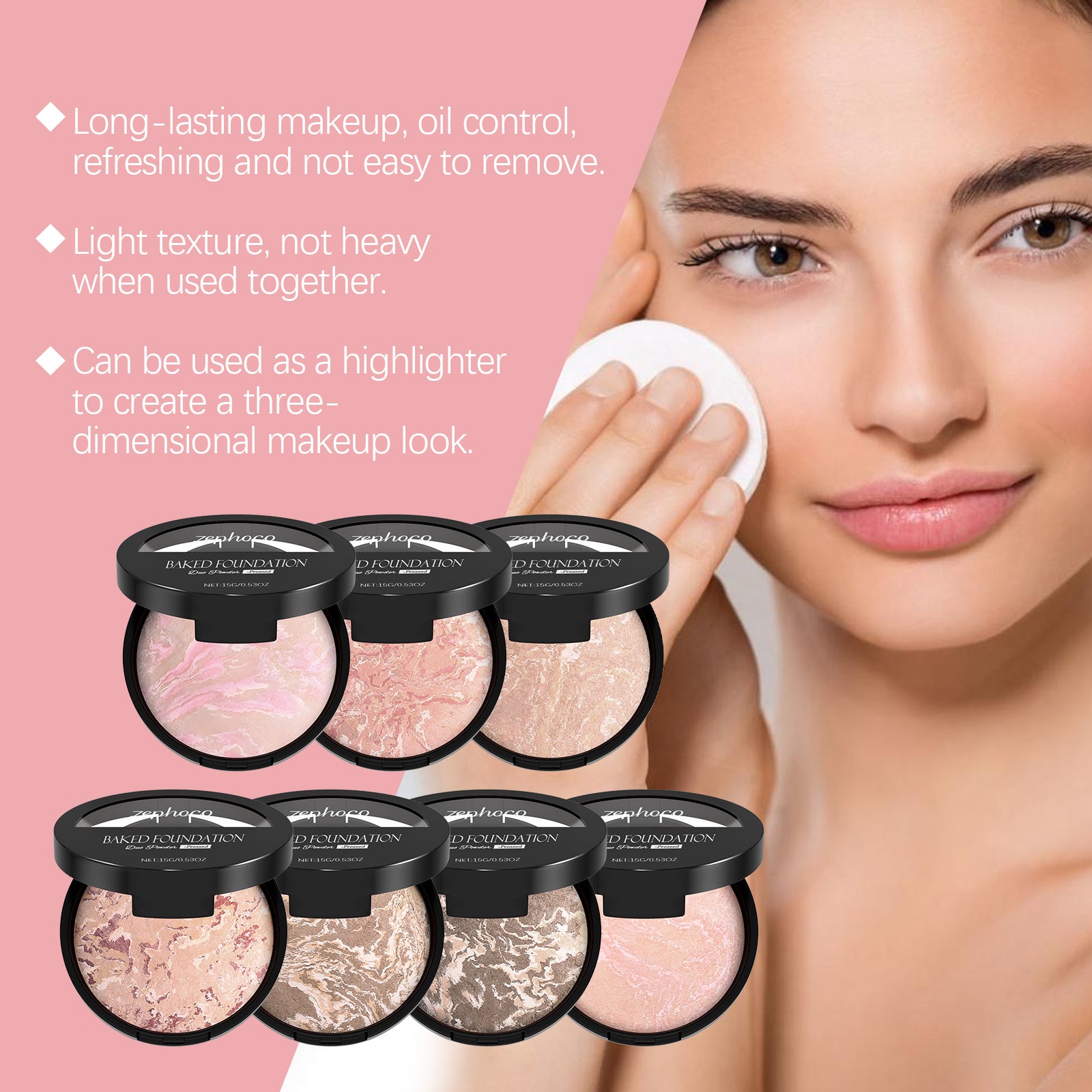 Zephoco Oil Control Concealer Powder Compact #01 Sets (Porcelain)