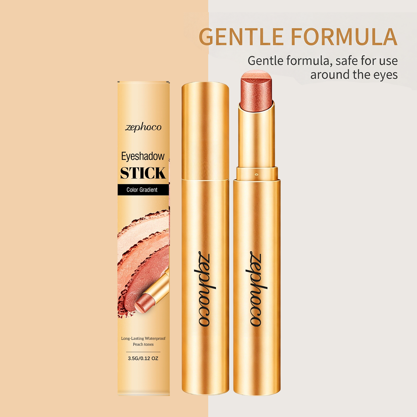 Zephoco Multi-Color Long-Wearing Eyeshadow Stick (Fine Glittery Orange-Brown)