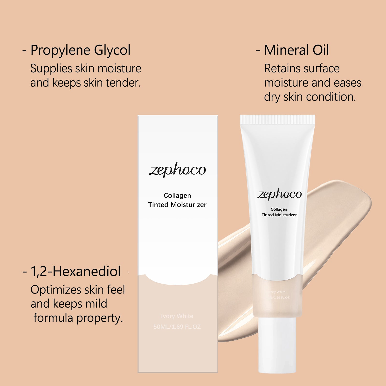 Zephoco Moisturizing Hydrating Cream (Ivory White) Luxury Lightweight