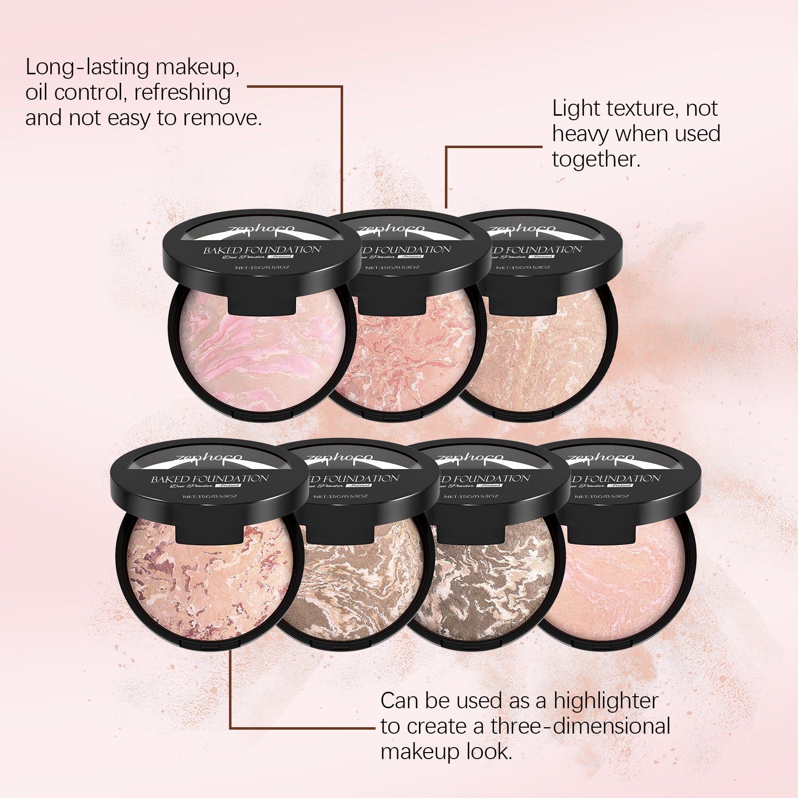Zephoco Oil Control Concealer Powder Compact #01 Sets (Porcelain)