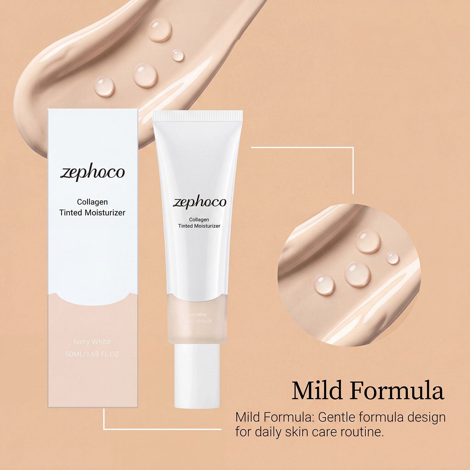 Zephoco Moisturizing Hydrating Cream (Ivory White) Luxury Lightweight