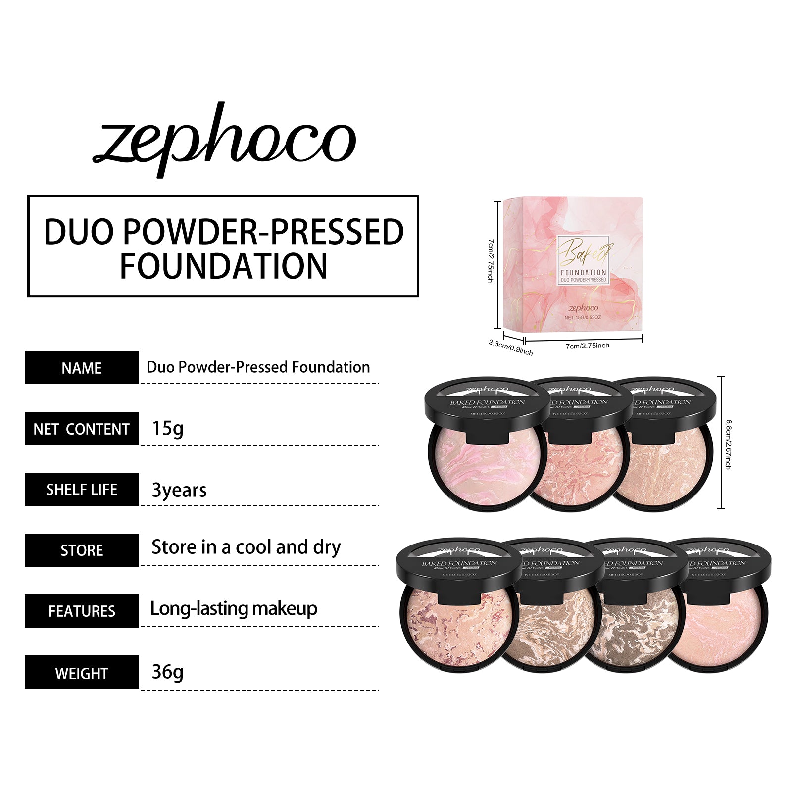 Zephoco Oil Control Concealer Powder Compact #01 Sets (Porcelain)