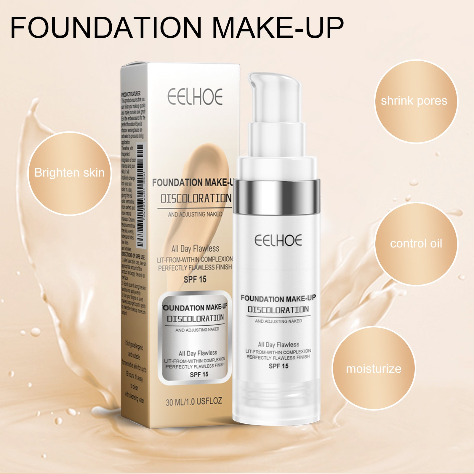 EELHOE Concealer Color Change Liquid Foundation Concealer Long-Lasting