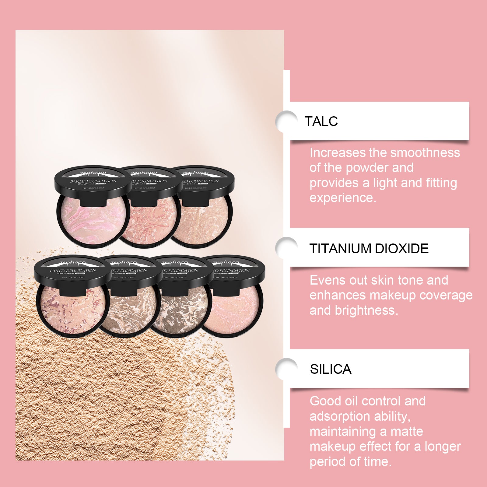 Zephoco Oil Control Concealer Powder Compact #01 Sets (Porcelain)