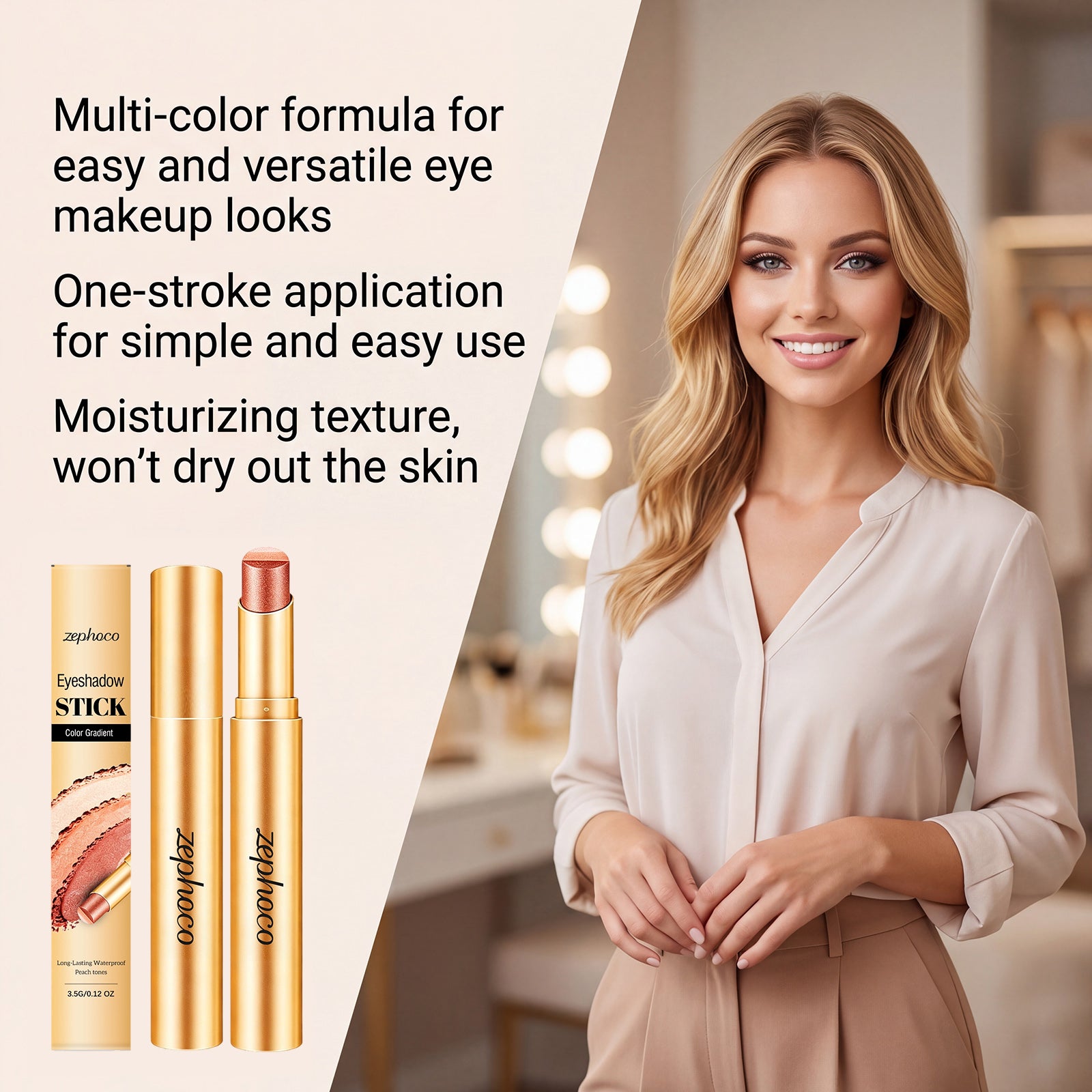 Zephoco Multi-Color Long-Wearing Eyeshadow Stick (Fine Glittery Orange-Brown)