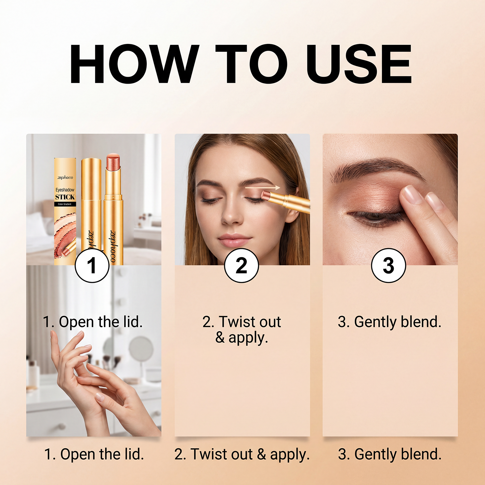 Zephoco Multi-Color Long-Wearing Eyeshadow Stick (Fine Glittery Orange-Brown)