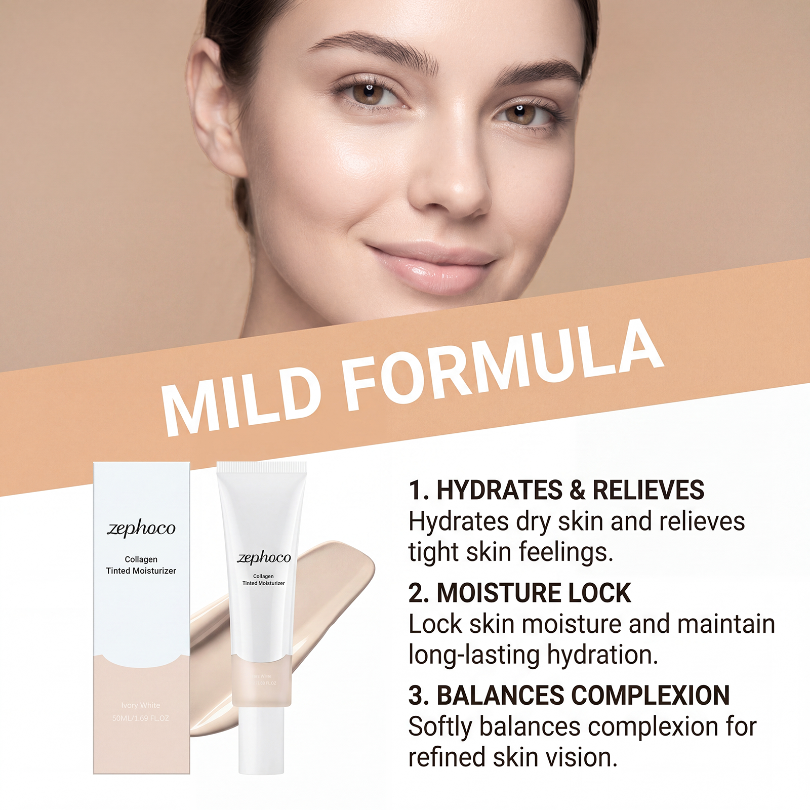 Zephoco Moisturizing Hydrating Cream (Ivory White) Luxury Lightweight