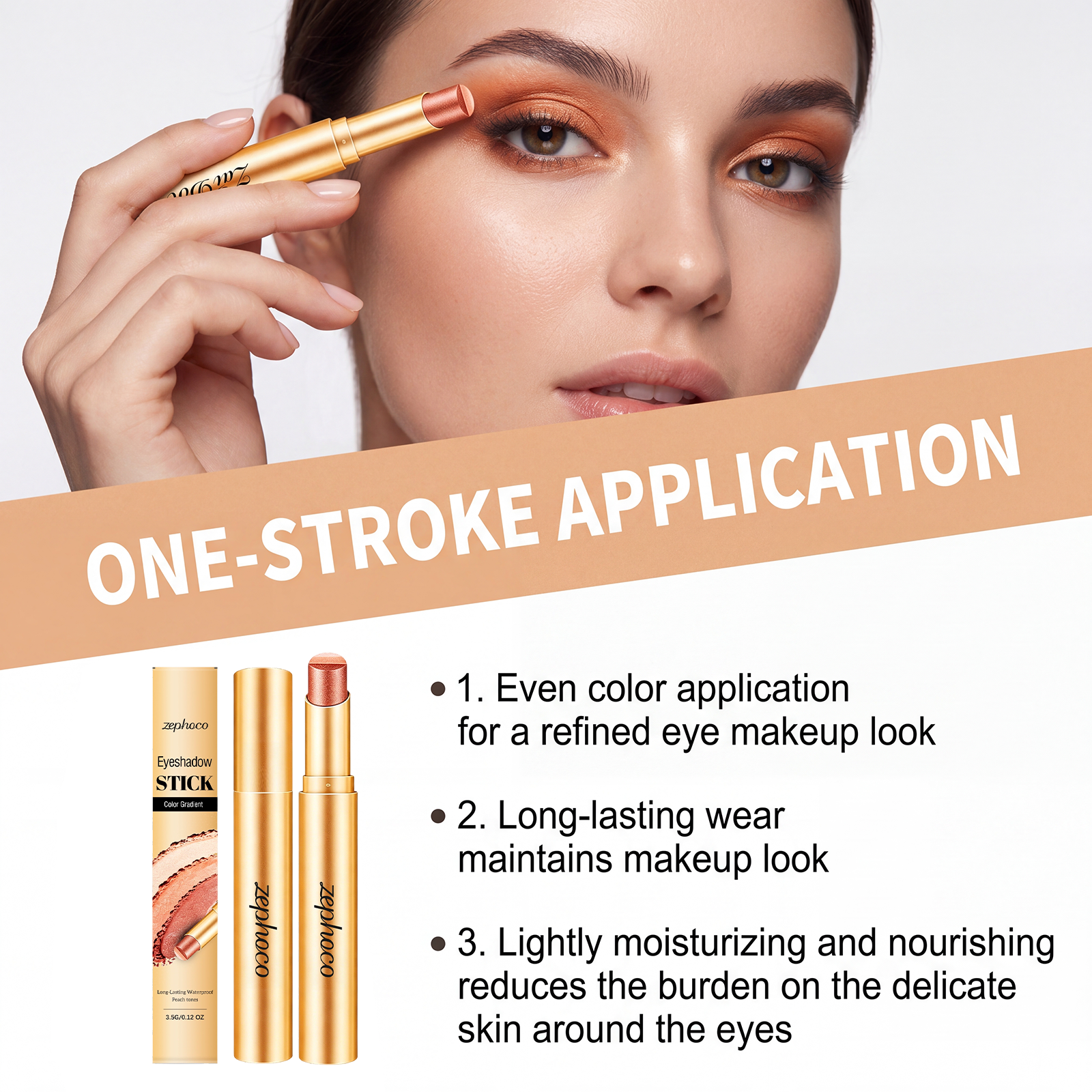 Zephoco Multi-Color Long-Wearing Eyeshadow Stick (Fine Glittery Orange-Brown)