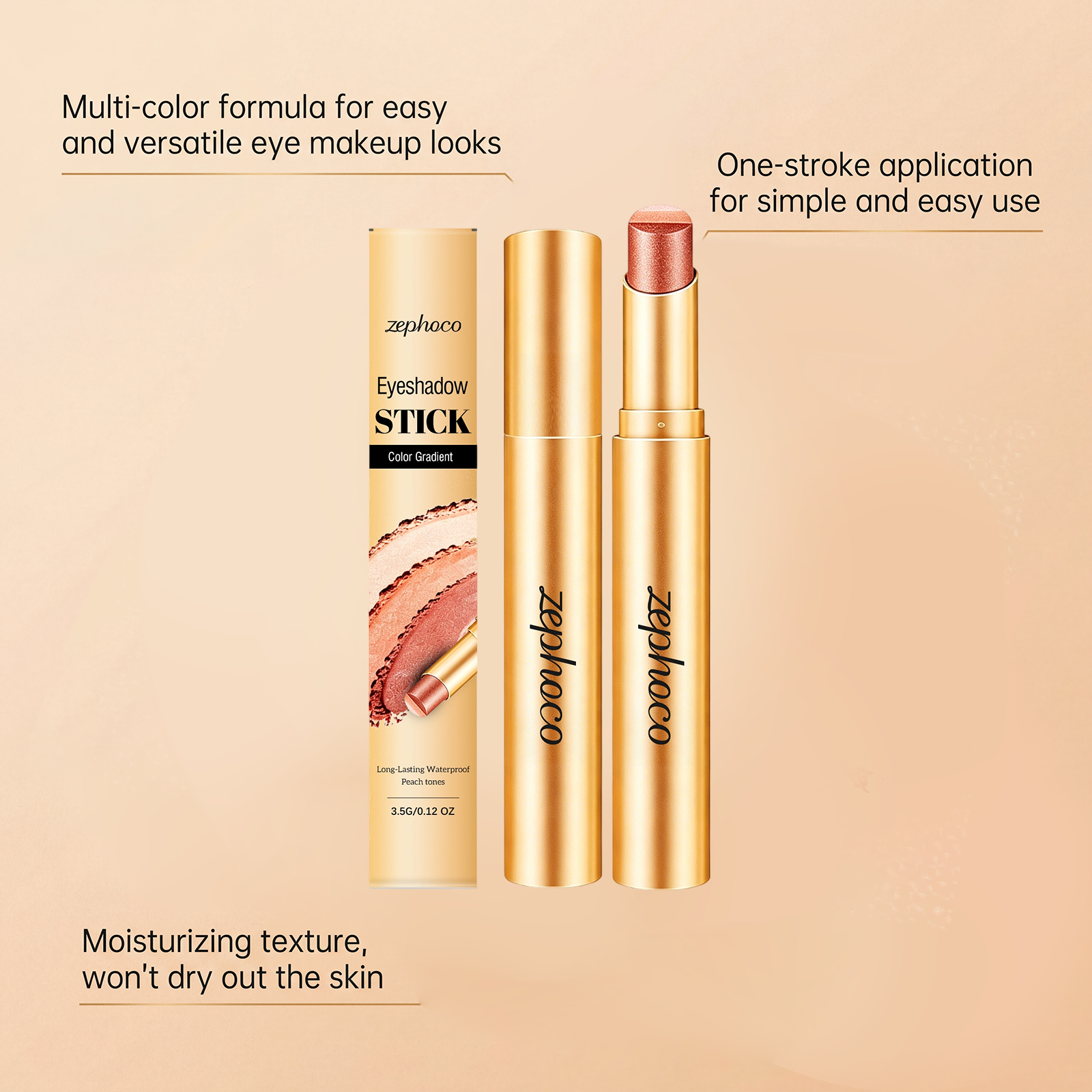 Zephoco Multi-Color Long-Wearing Eyeshadow Stick (Fine Glittery Orange-Brown)